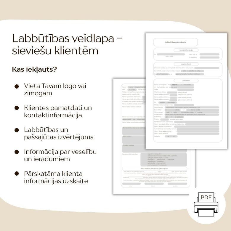 Labbūtības veidlapa - sieviešu klientēm
