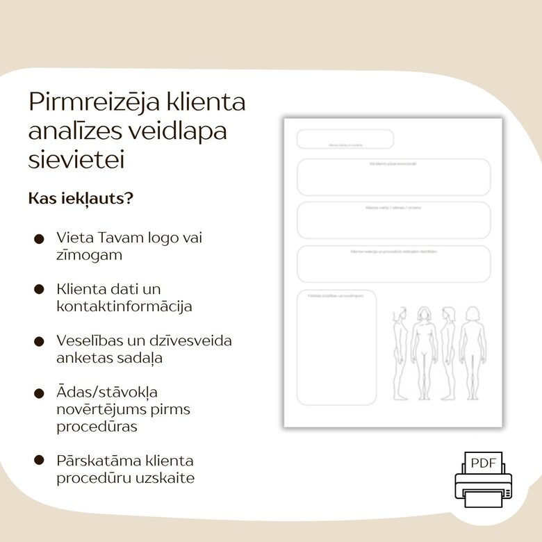 Pirmreizēja klienta analīzes veidlapa sievietei