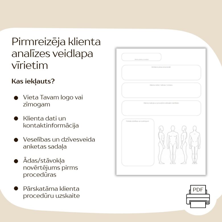 Pirmreizēja klienta analīzes veidlapa vīrietim