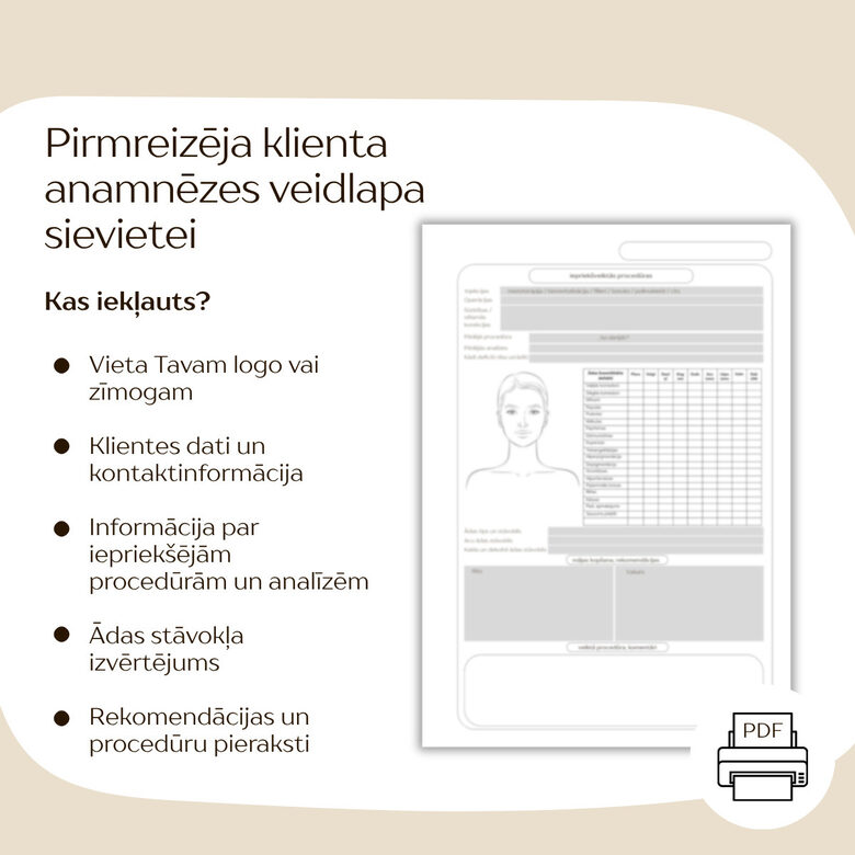 Pirmreizēja sejas kartes anamnēzes veidlapa SIEVIETEI sejas procedūrai
