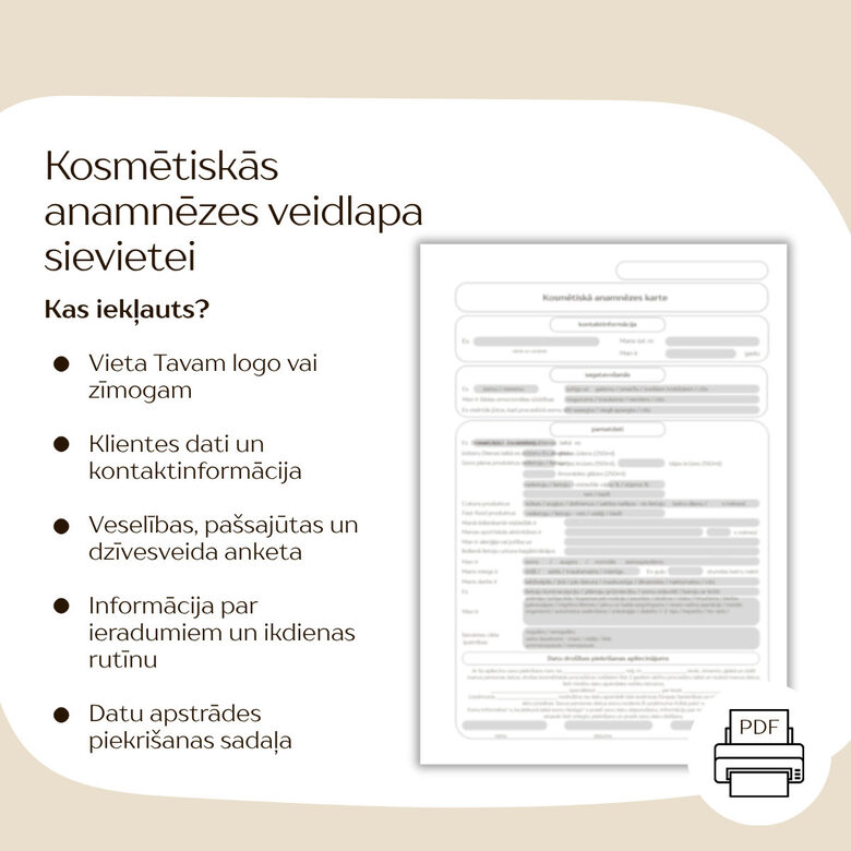 Sejas procedūras kosmētiskās anamnēzes veidlapa SIEVIETEI