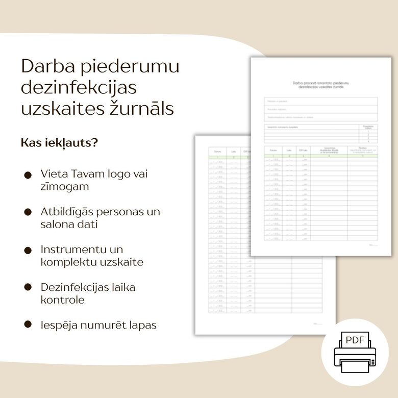 Darba piederumu DEZINFEKCIJAS uzskaites žurnāls