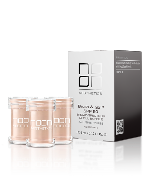 NOON AESTHETICS Brush & Go™ SPF 50 uzpildes konteineri 5 gr x 3