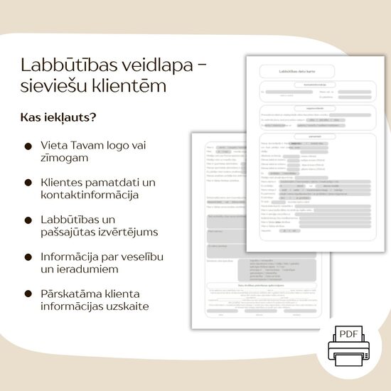 Labbūtības veidlapa - sieviešu klientēm