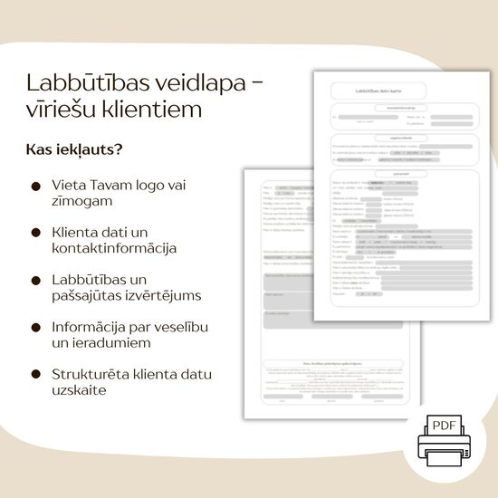 Labbūtības veidlapa - vīriešu klientiem