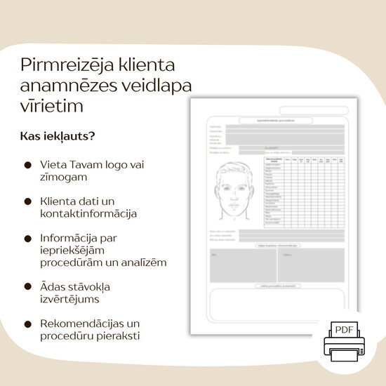 Pirmreizēja sejas kartes anamnēzes veidlapa VĪRIETIM sejas procedūrai