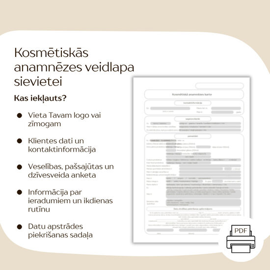 Sejas procedūras kosmētiskās anamnēzes veidlapa SIEVIETEI