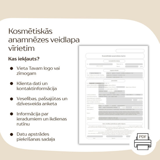 Sejas procedūras kosmētiskās anamnēzes veidlapa VĪRIETIM