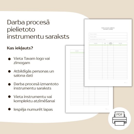 Darba procesā pielietoto instrumentu saraksts