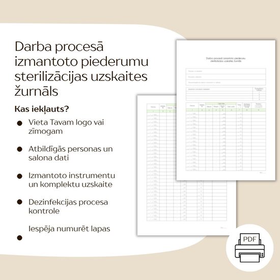 Darba piederumu STERILIZĀCIJAS uzskaites žurnāls
