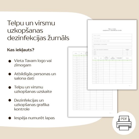 Telpu un virsmu uzkopšanas dezinfekcijas žurnāls