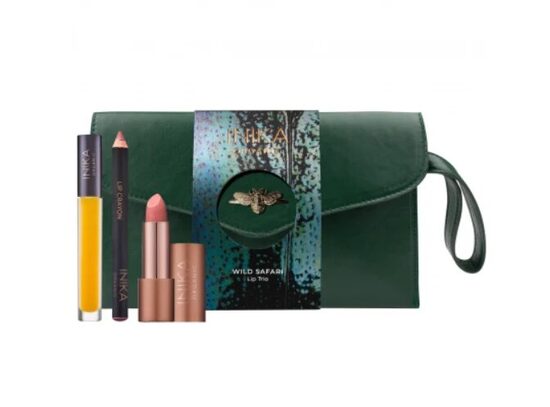 INIKA Organic Wild Safari Lip Trio I Komplekts lūpu kopšanai ar rokassomiņu dāvanā
